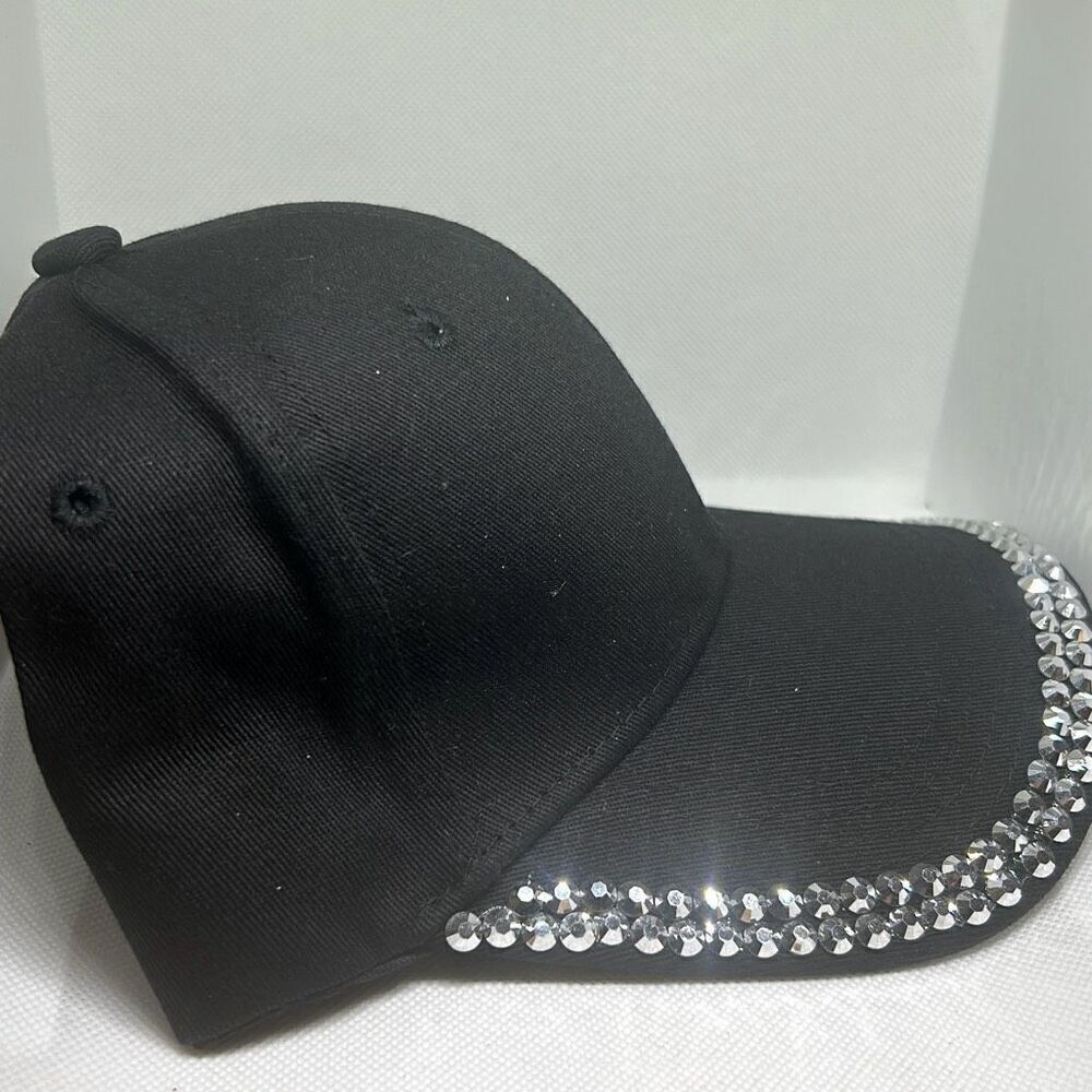 Black Rhinestone Trim Baseball Cap - Picture 3 of 3